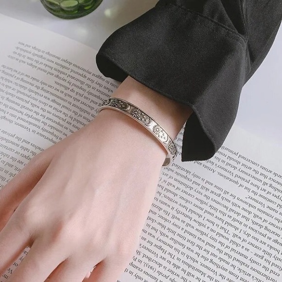 Sterling Silver Moon Bangle Bracelet Cuff Sun Celestial Gift For Her - Picture 2 of 5